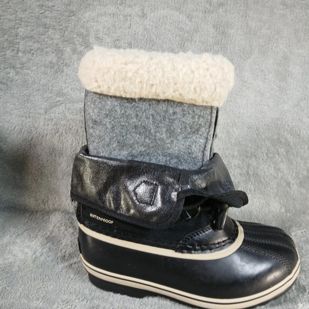 Sorel Snow Boots Kids 1 Yoot Pac Black Rubber Waterproof